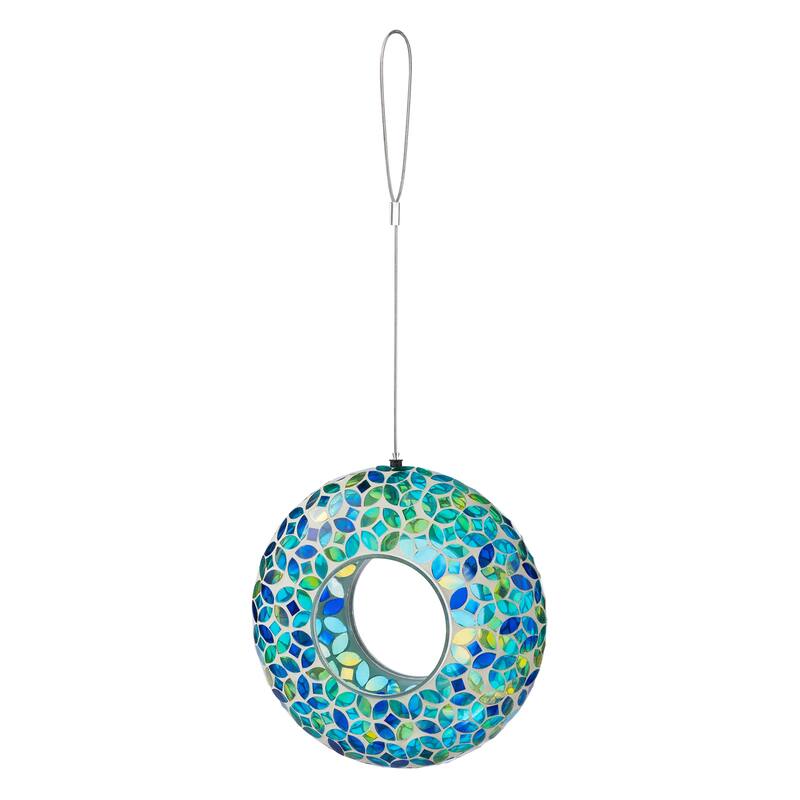 Glitzhome Round Hanging Multi-Color Mosaic Dots Birdfeeder