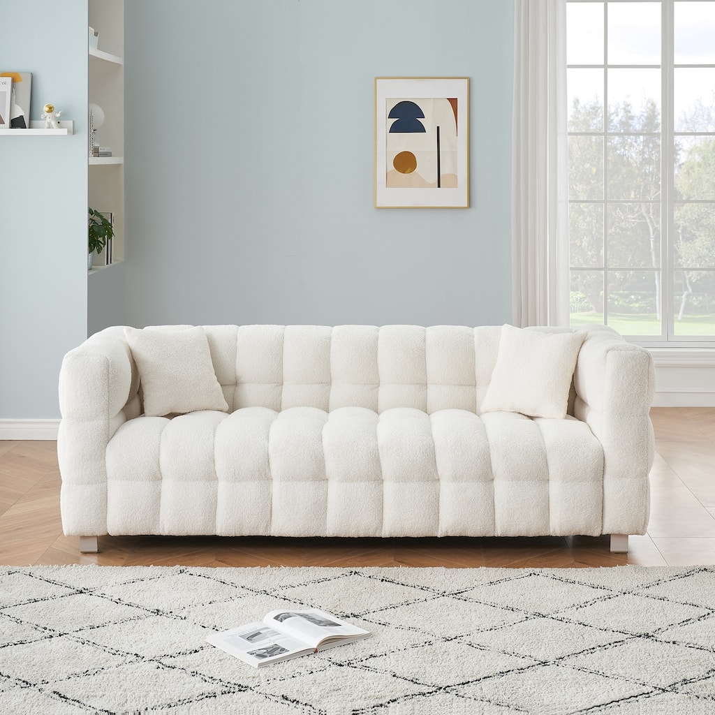 Premium 80-inch Wool Sofa with High-Density Foam Filling and Bonus Cushions