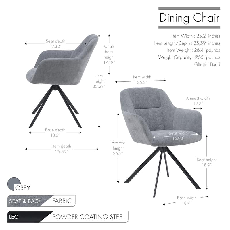 Porthos Home Sid Swivel Fabric Dining Chair with Steel Legs