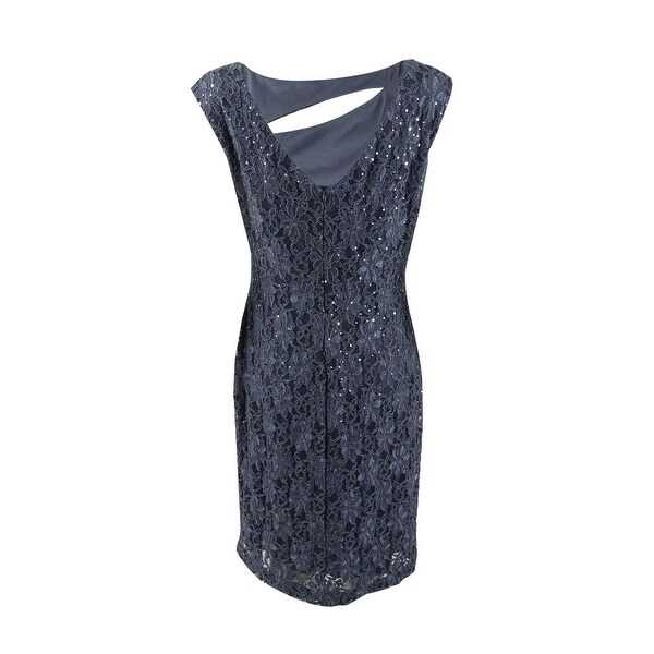 connected sequined lace cutout sheath dress