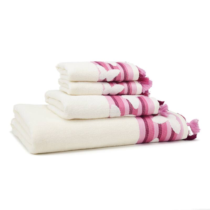 East'N Blue Butterfly Turkish Cotton Bath Towel Set (Set of 4) - (1 Bath Towel, 1 Hand Towel, 2 Washcloth) - Boysenberry