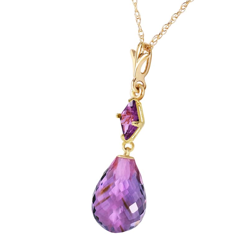 5.5 Carat 14K Solid Gold Misted Petals Amethyst Gemstone Necklace