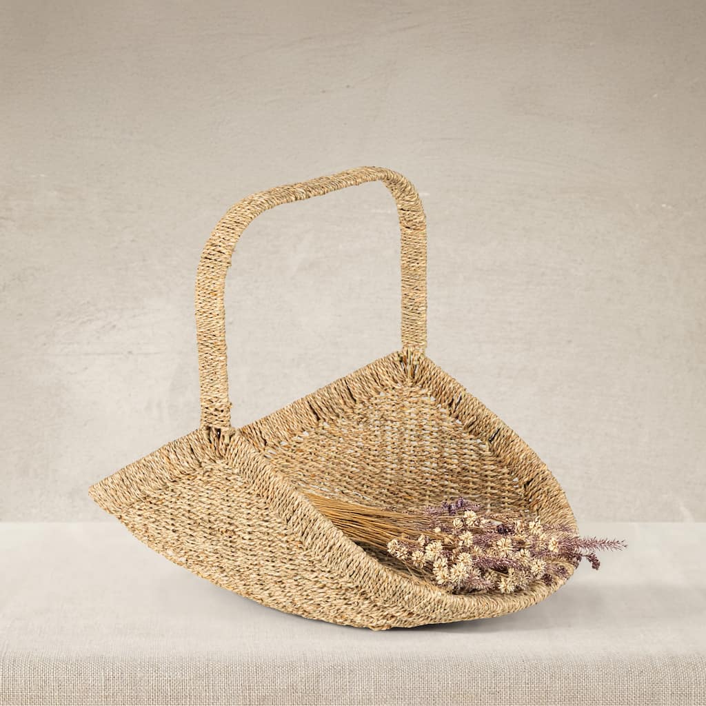 Woven Seagrass Flower Basket with Detachable Handle