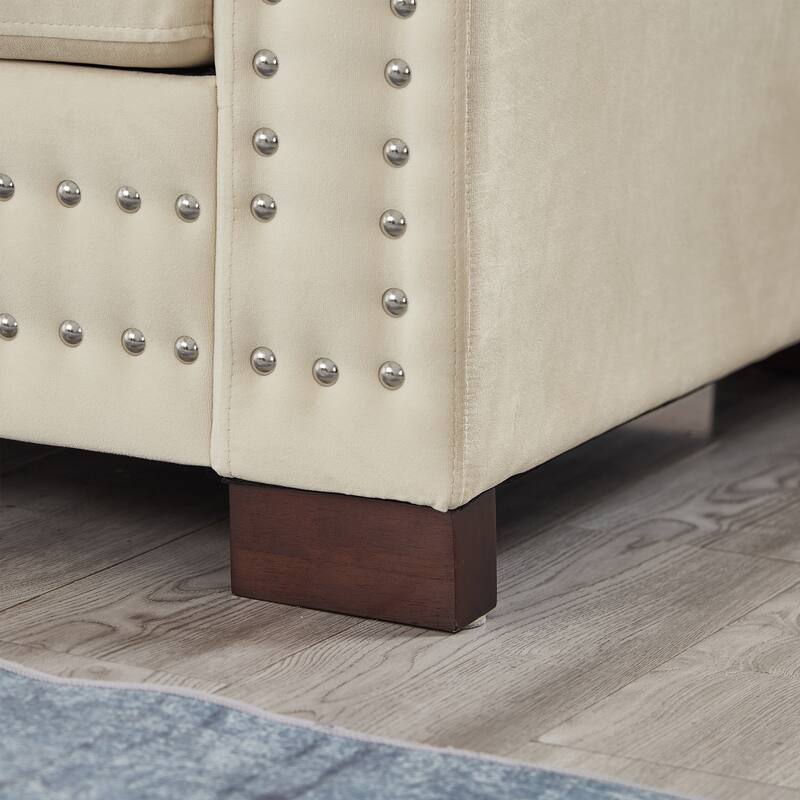 Velvet Loveseat Sofa with Storage, Comfy Upholstered Deep Seat Sofa, 2-Seater Sofa with Nailhead Trim & 6 Throw Pillows