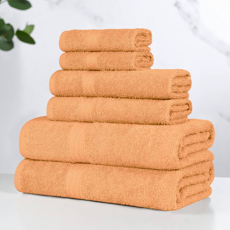 Superior Miami 100% Cotton 6-Piece Towel Set - Lightweight & Quick Drying - Peach