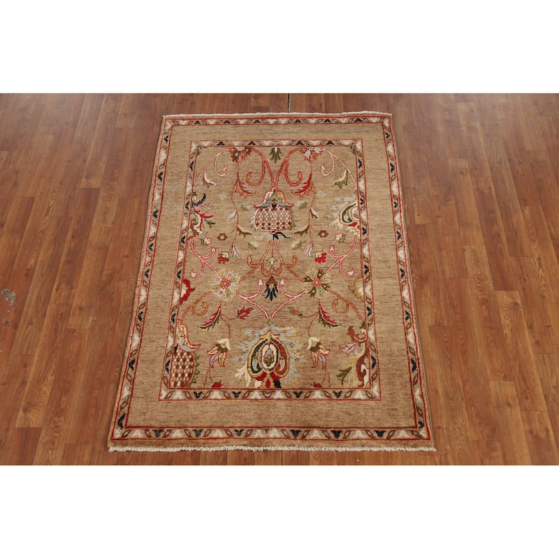 Vegetable Dye Floral Ziegler Oriental Foyer Rug Handmade Wool Carpet - 3'3" x 4'10"