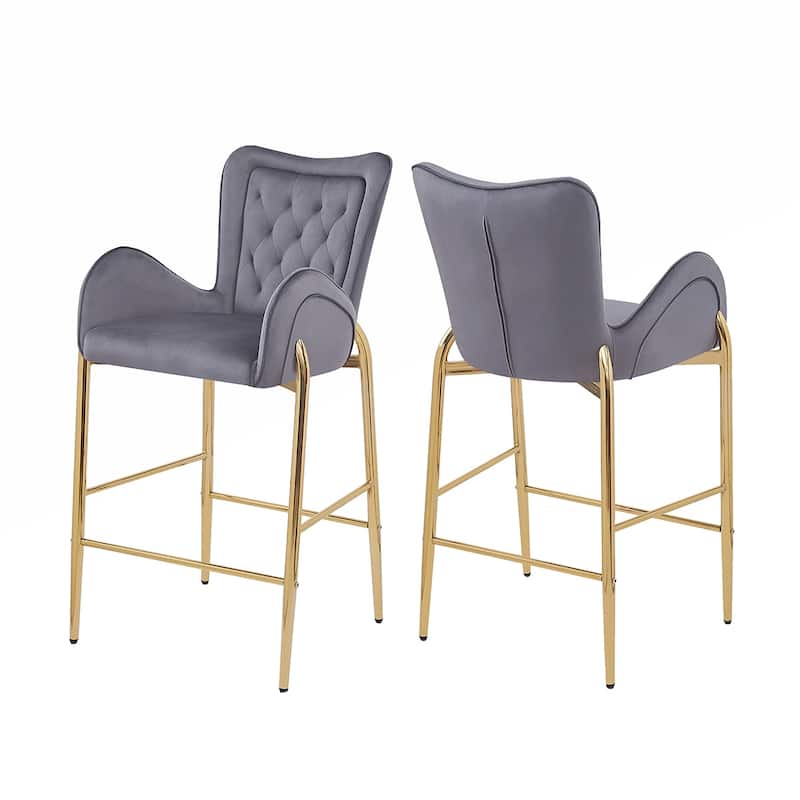 2PCS Velvet Bar Stool Arm Chairs
