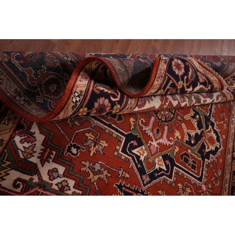 Geometric Heriz Serapi Indian Area Rug Hand-Knotted Wool Carpet - 8'0" X 10'4"
