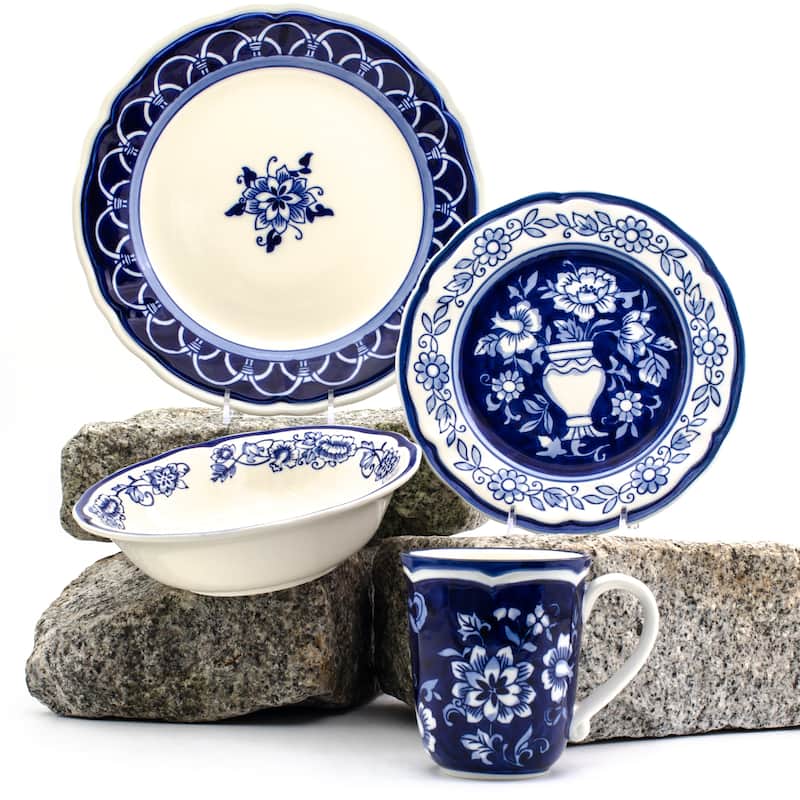 Euro Ceramica Blue Garden 16 Piece Dinnerware Set (Service for 4)
