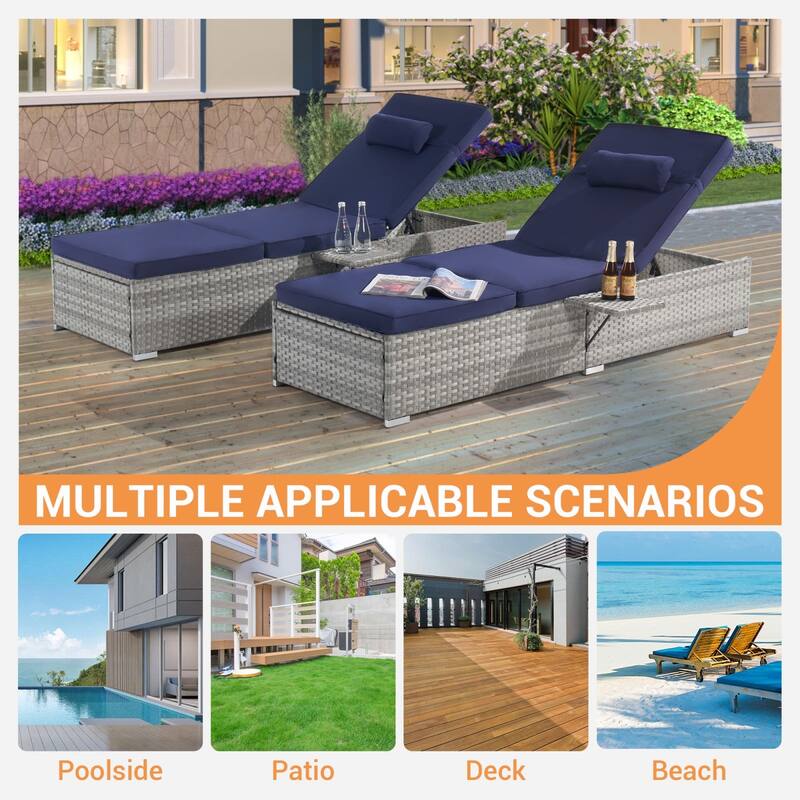 SANSTAR 2-piece Patio Chaise Lounge Chairs, Rattan Reclining Chair Pool Adjustable Backrest Sunbathing Wicker Recliners