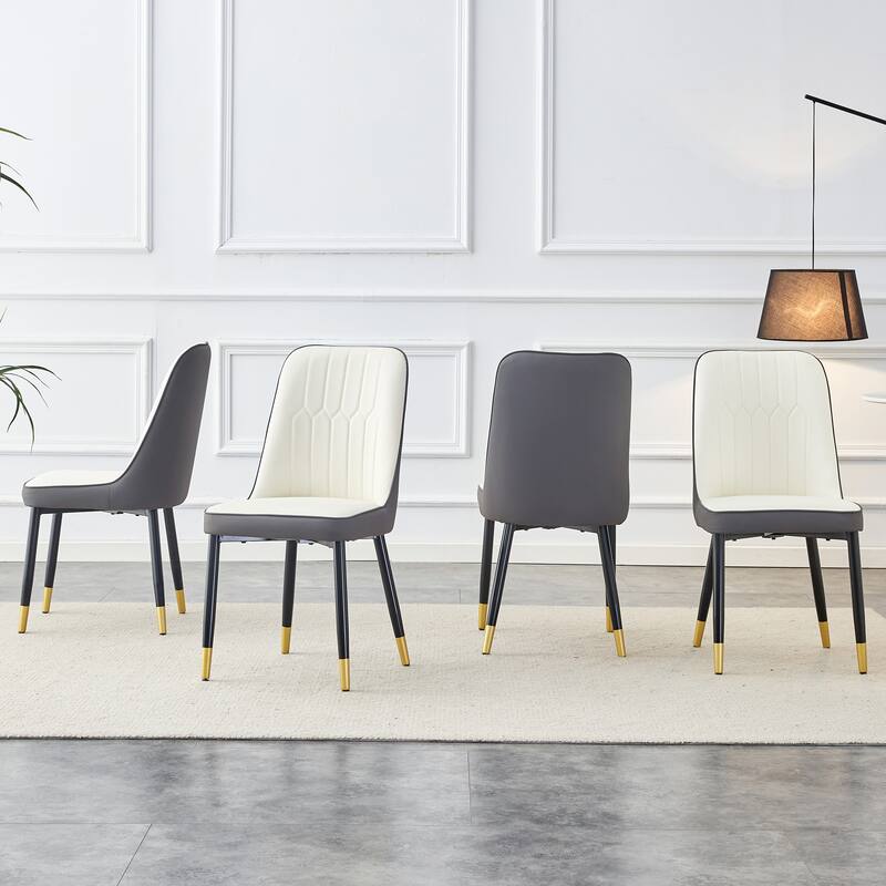 Modern Faux Leather Dining Chair Set of 4, Upholstered Kitchen Side Chair with Metal Legs Armless Chair for Living Room