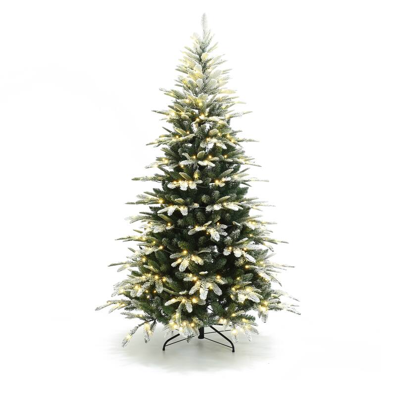 7Ft Pre-Lit Hinged Flocked Fraser Fir Slim Artificial Christmas Tree - 84" H x 52" Diameter