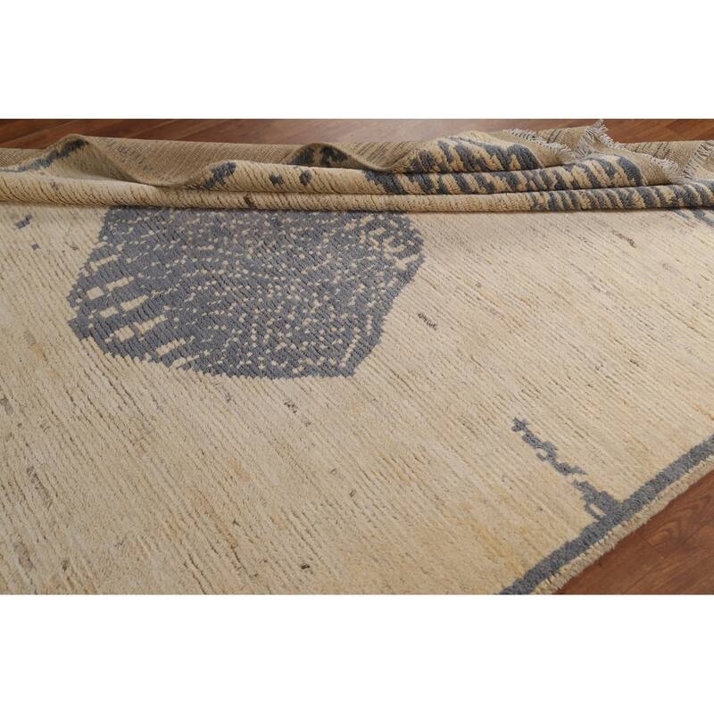 Hand Knotted Oriental 100% Wool Carpet Tribal Tribal Beige & Ivories Moroccan Area Rug - 9' 0'' X 6' 5''