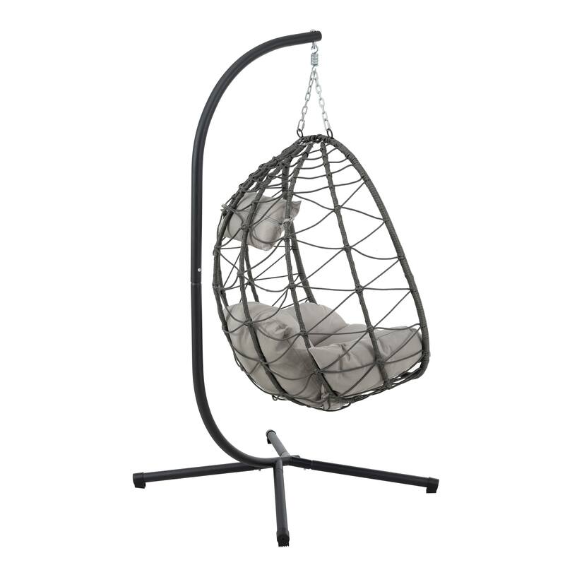Egg Chair Basket Chair with Water-Resistant Cushions, Outdoor Swing Chair Patio Wicker Hanging with Stand