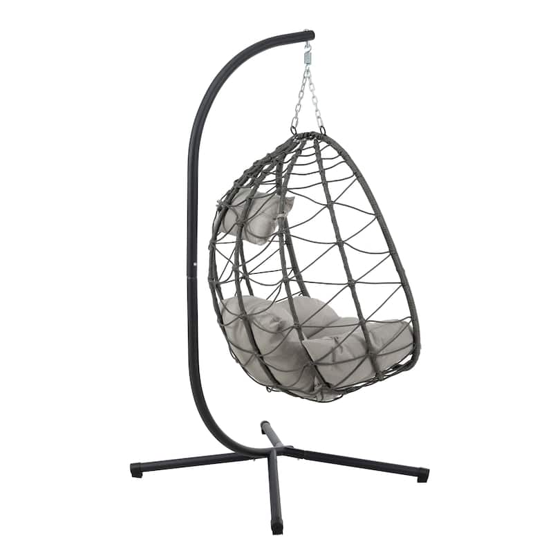 GDFStudio - Olivia Single Hanging Egg Chair with Stand for Indoor and Outdoor Comfort Retreats