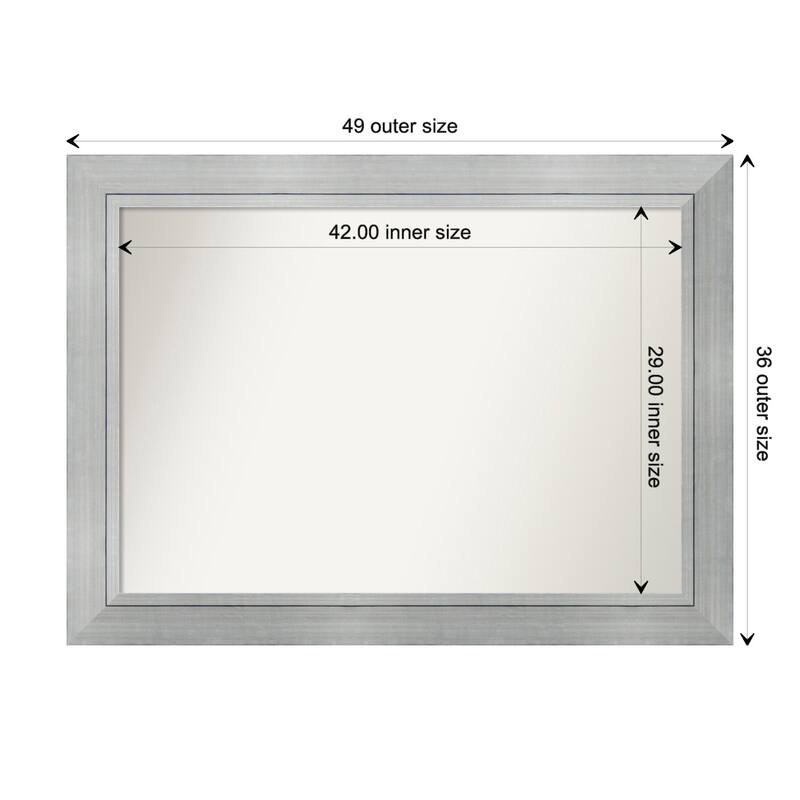 Romano Silver Framed Non-Beveled Custom Wall Mirror, Bathroom Vanity Mirror - Outer Size: 49.25 x 36.25
