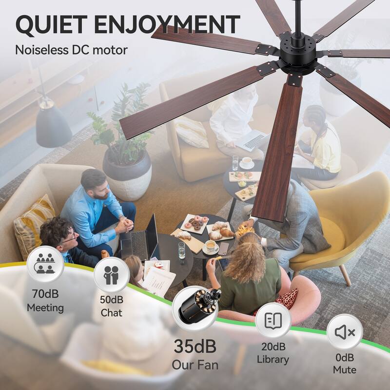 Large 72" Reversible 7-Blade Integrated Ceiling Fan with LED Light and Remote