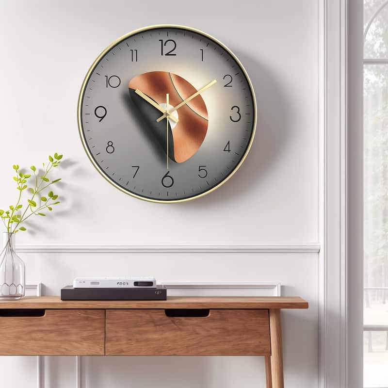 Exquisite Patterns Wall Clock, Silent Non Ticking Battery Operated Modern Clocks for Home 12 x 12 x 1.6 Inch - Gold-6