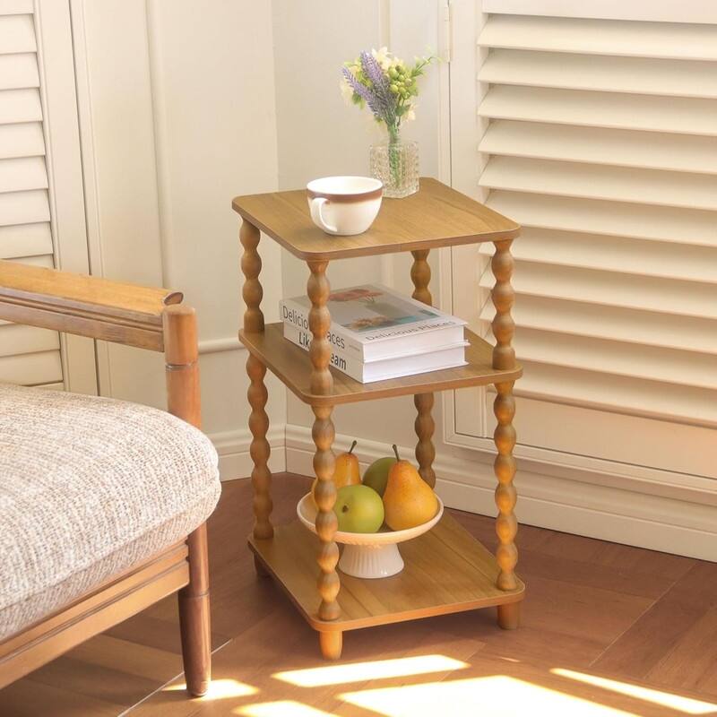 Small End Table with Storage Shelf Vintage Nightstand Bedside Table