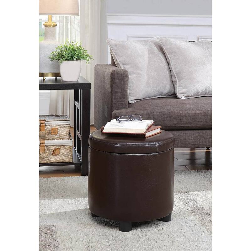 Space-Saving Round Accent Storage Ottoman with Reversible Tray Lid for Seating, Storage and Decorative Use