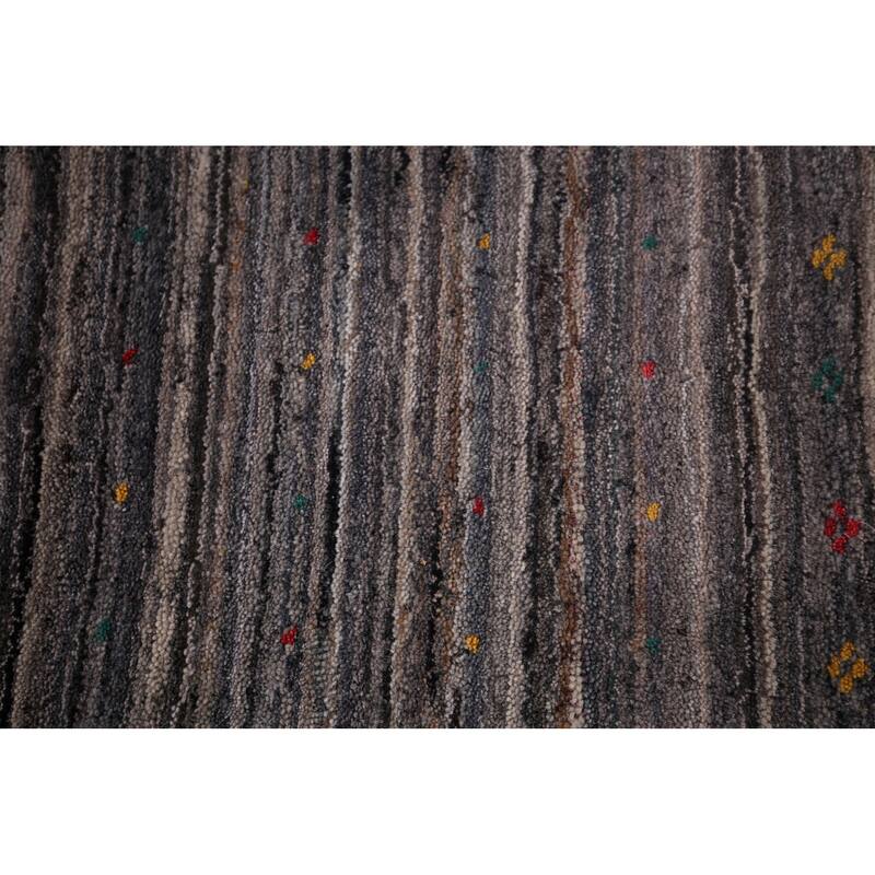 Striped Tribal Gabbeh Indian Square Area Rug Hand-Knotted Wool Carpet - 7'7"x 8'0"