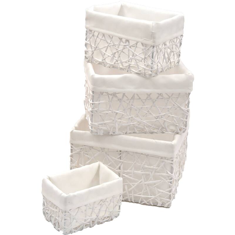 Paper Rope/ Linen Storage Baskets (Set of 4) - 8.4"L x 7.4"W x 6"H - White