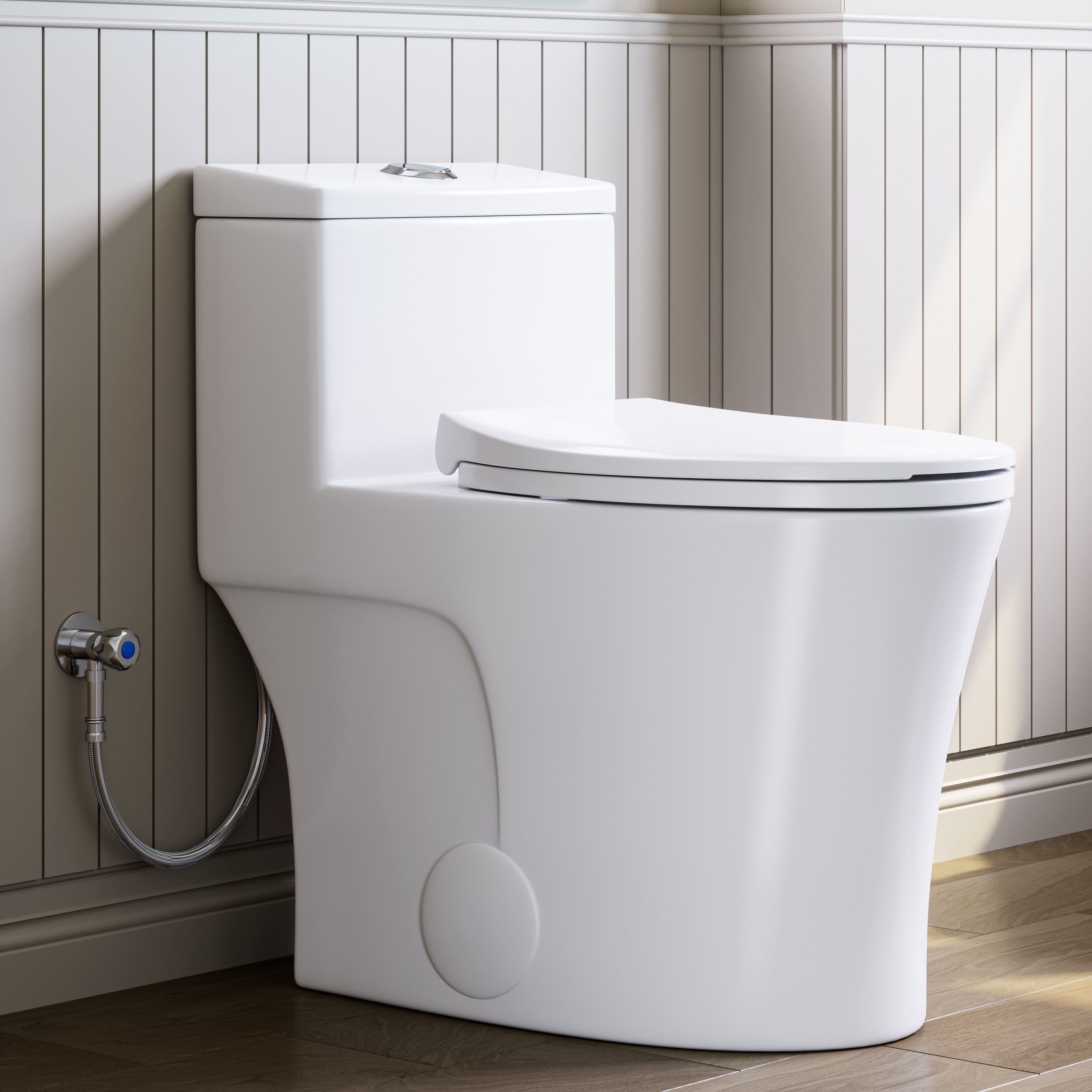 HOROW 1 Piece Dual Flush Elongated Toilet Matte White 0.8/1.28 GPF ADA Height Soft Close Seat - N/A