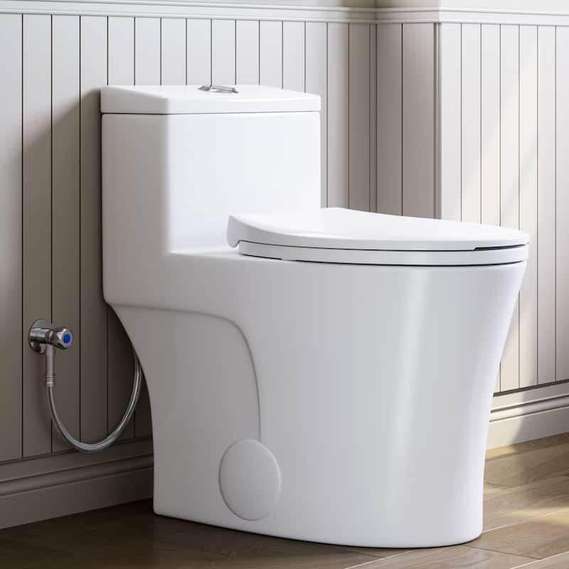 HOROW 1 Piece Dual Flush Elongated Toilet Matte White 0.8 1.28 GPF ADA Height Soft Close Seat - N/A - White