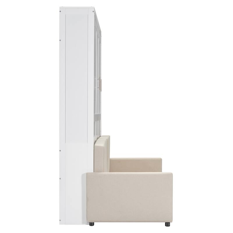 Queen Size Multifunctional Murphy Bed with Cushion and Storage
