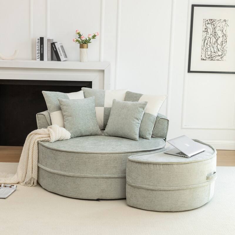 47.63" Round Lazy Fully Compression Sofa, Chenille, with Ottoman