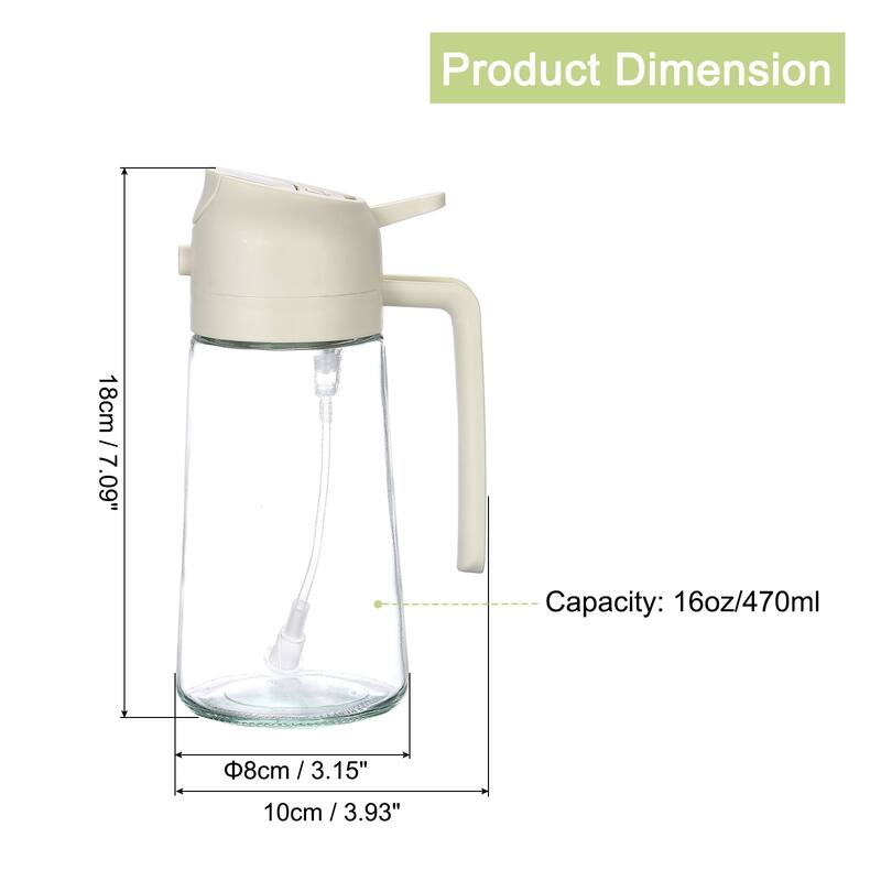 2 In 1 Oil Sprayer Bottle, Glass Olive Oil Dispenser, Spray Bottle - White - 470ml