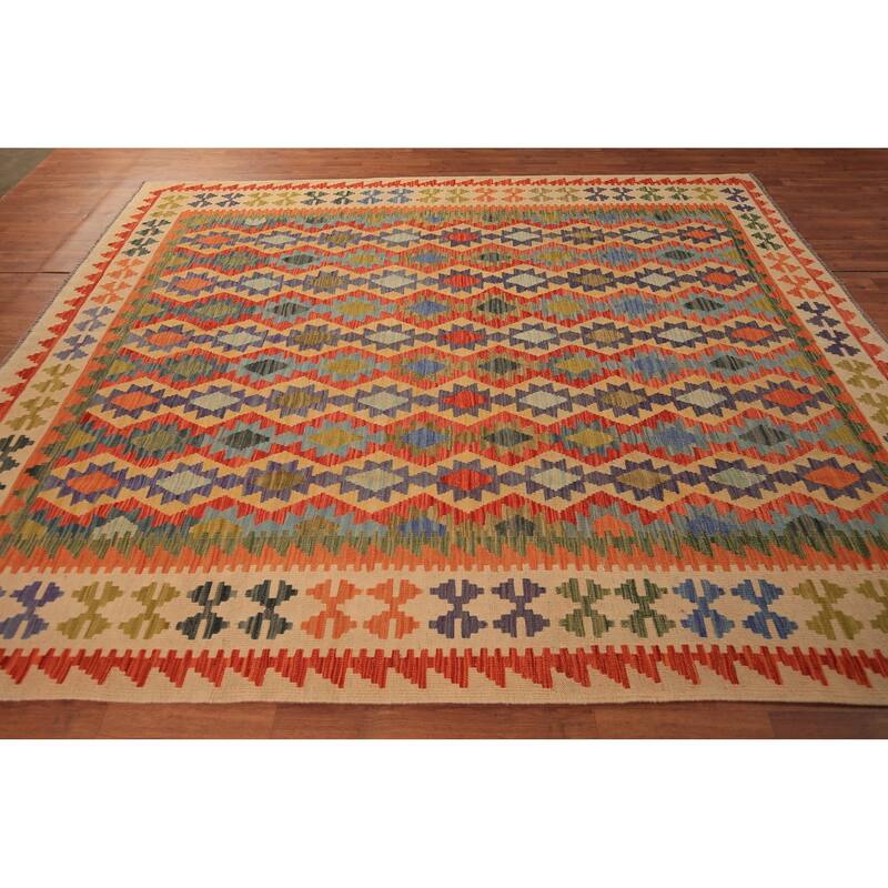 Kilim Oriental Area Rug Living Room Flatweave Wool Carpet - 8'2" x 9'8"