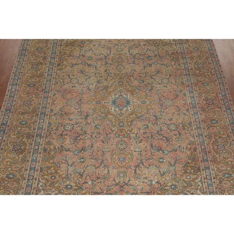 Hand Knotted Oriental 100% Wool Carpet Traditional Floral Pink Kashan Area Rug - 13' 1'' X 9' 8''