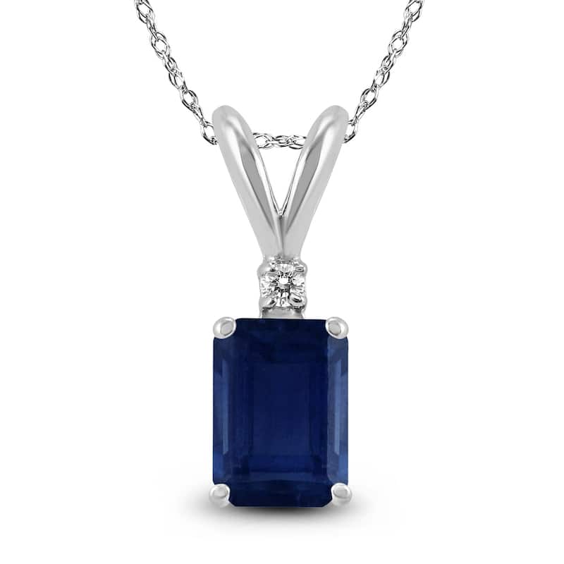Marquee 14K White Gold 6x4MM Emerald Shaped Sapphire and Diamond Pendant