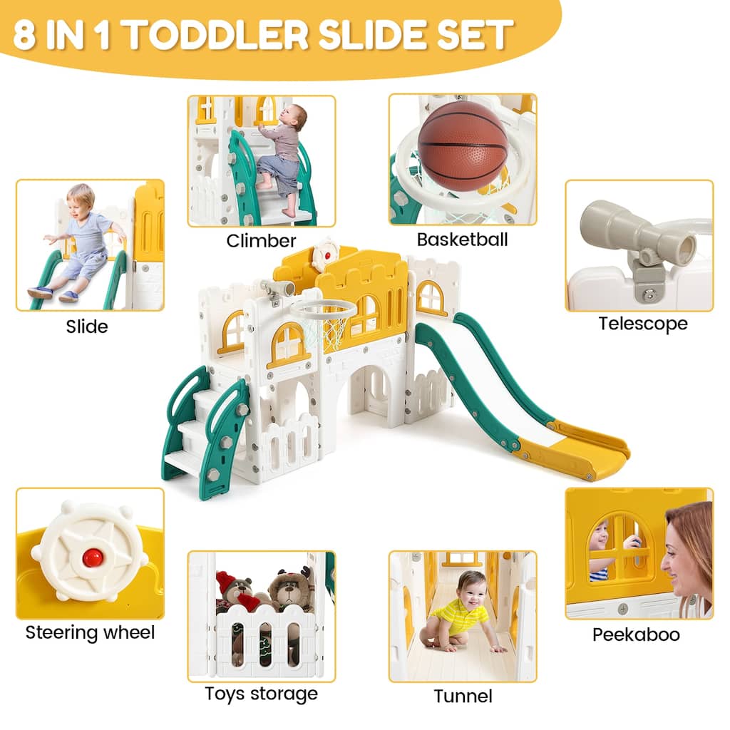 8 in 1 Toddler Slide Indoor Slide Toddler Playset for Toddlers 1-3