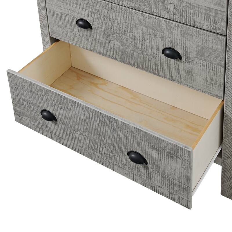 Arden 4-Piece Bedroom Set with King Bed, 2-Drawer Nightstand with Open Shelf, 5-Drawer Chest, 6-Drawer Dresser