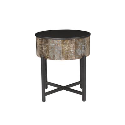 T1216E Modern Style Storage End Table Made with Mango Wood