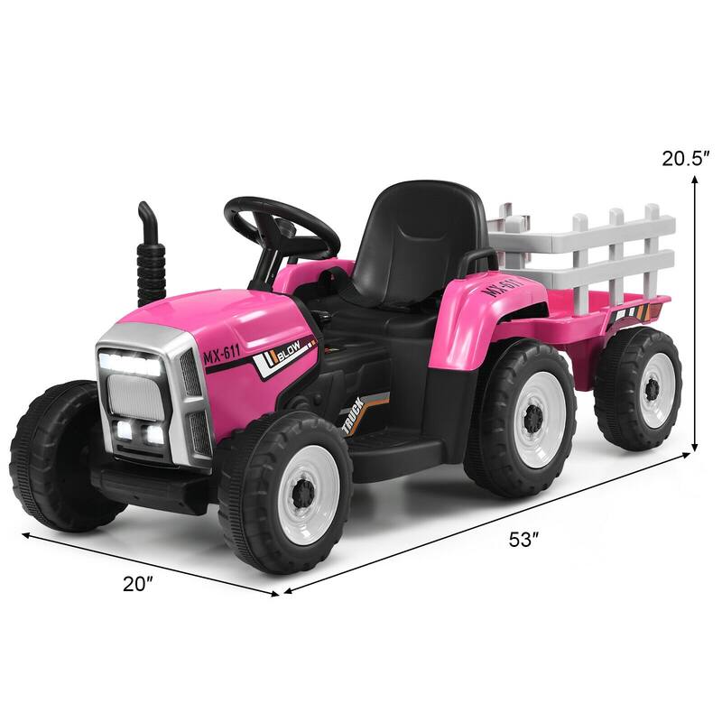 12V Rechargeable Battery Kids Ride-On Tractor with Trailer and Parental Remote Safety Belt - 53" x 20" x 20.5"