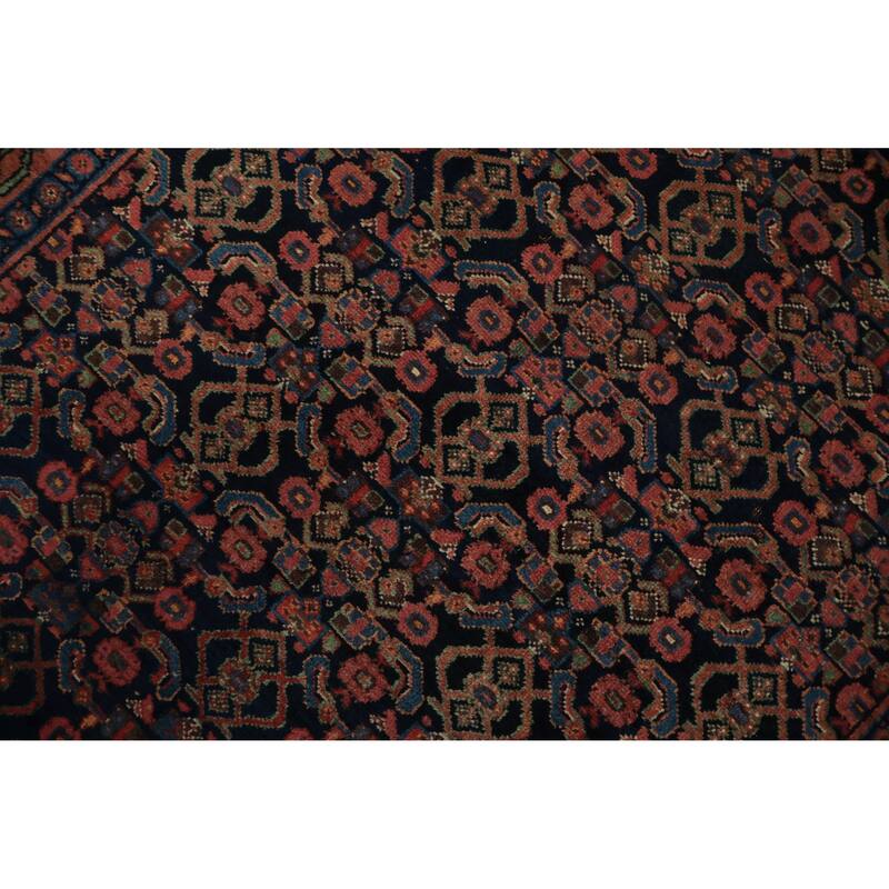 Hand Knotted Oriental 100% Wool Carpet Traditional Geometric Navy Blue & Blues Bidjar Area Rug - 9' 11'' X 5' 2''