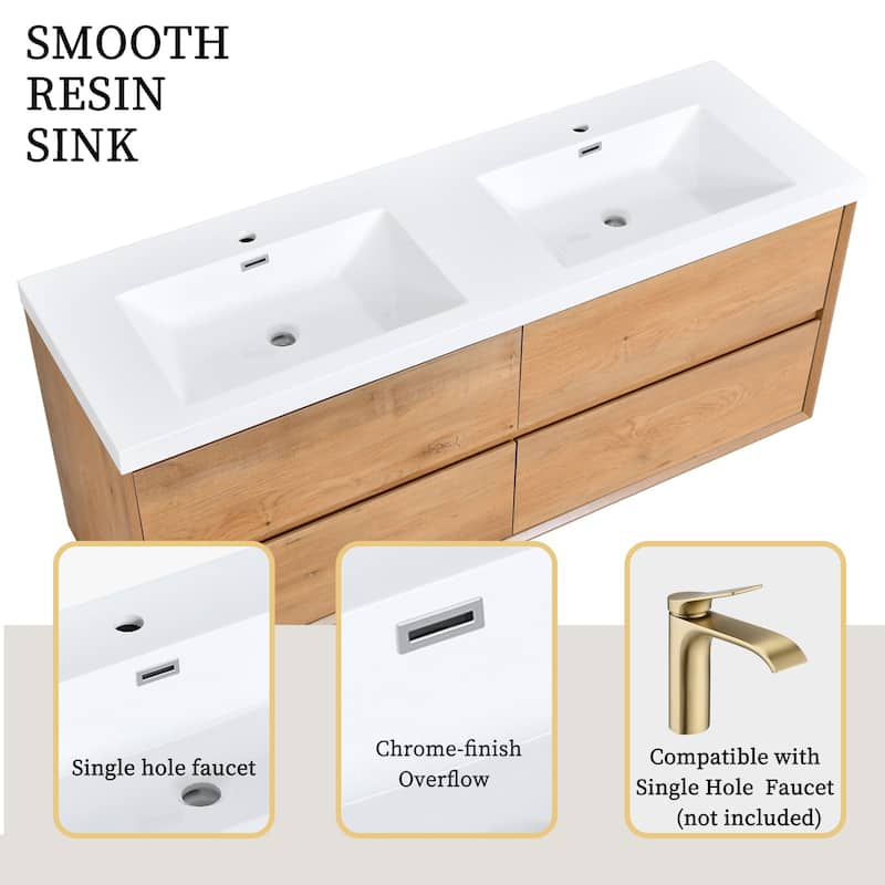 Sylphar 60 in. Toffee Oak Bath Vanity with Undermount Sink, 3 Top Options