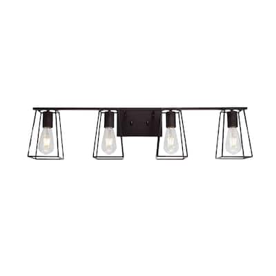 4-Light Oil Rubbed Bronze Vanity Lights for Bathroom, Industrial Vintage Wall Sconce Lighting with Open Metal Cage