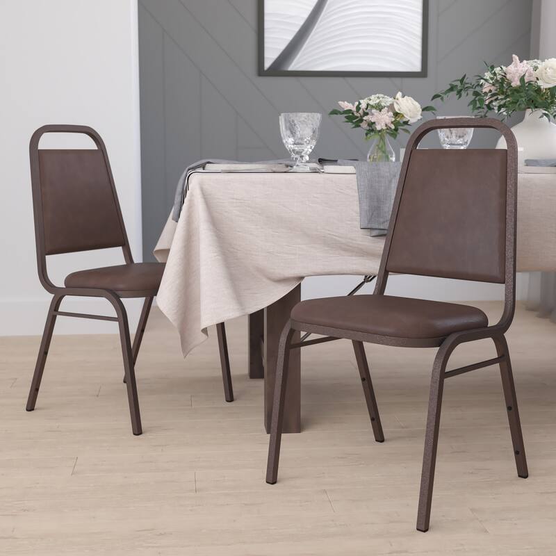 4 Pack Trapezoidal Back Stacking Banquet Chair - 20.25"D x 17.5"W x 34"H - Brown Vinyl/Copper Vein Frame
