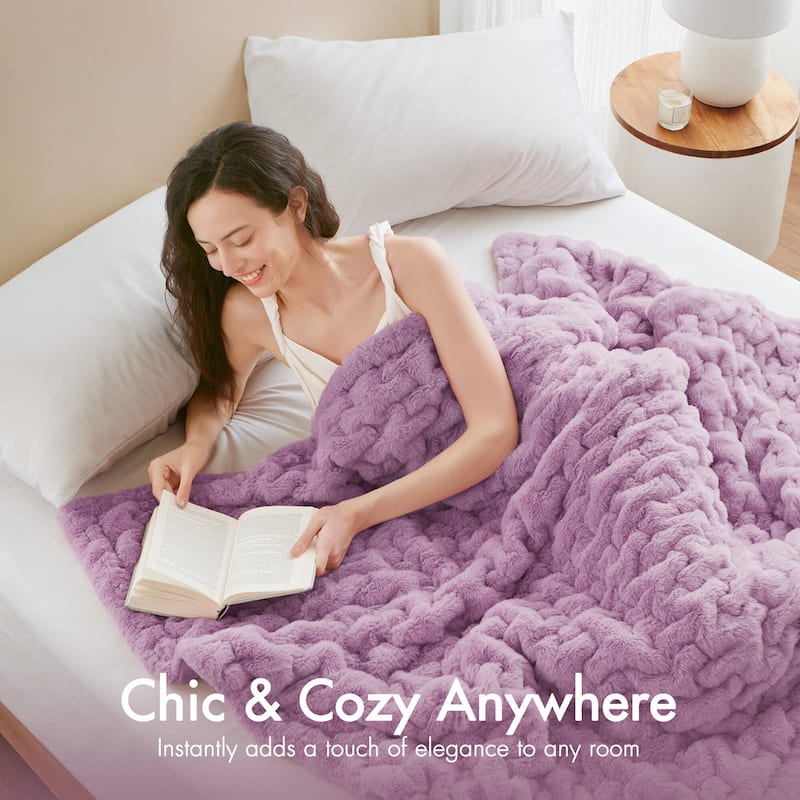 Madison Park Ruched Fur Throw