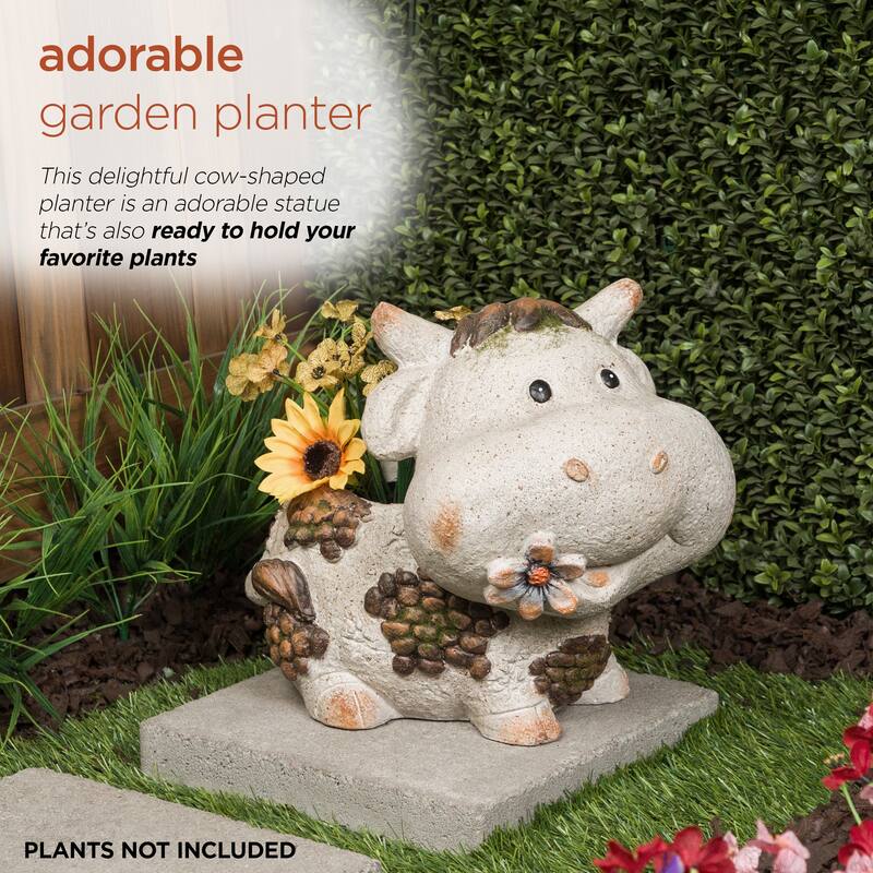 Smiling Cow Statue Planter with Drainage Hole