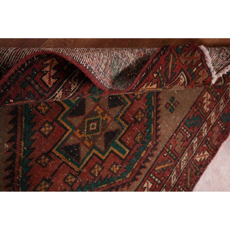 Brown Ardebil Persian Vintage Runner Rug Handmade Wool Carpet - 3'10" x 13'10"