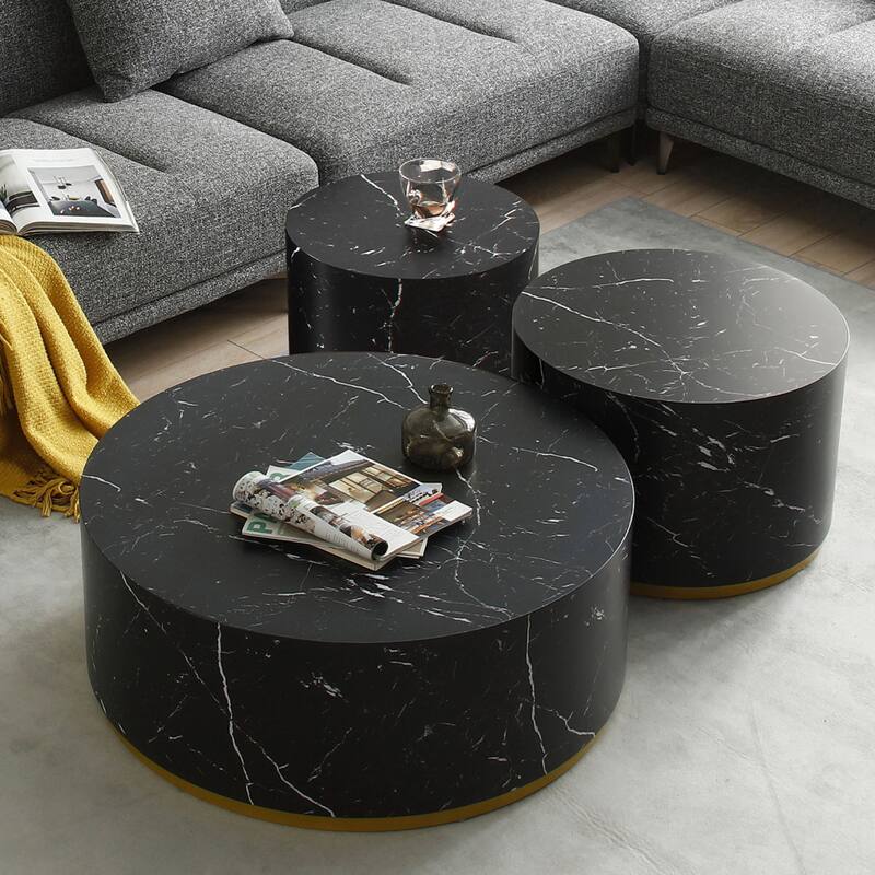 Marble Williamspace Fully Assembled Round Side Coffee Table For Living Room - 35"x35"-Marble Black