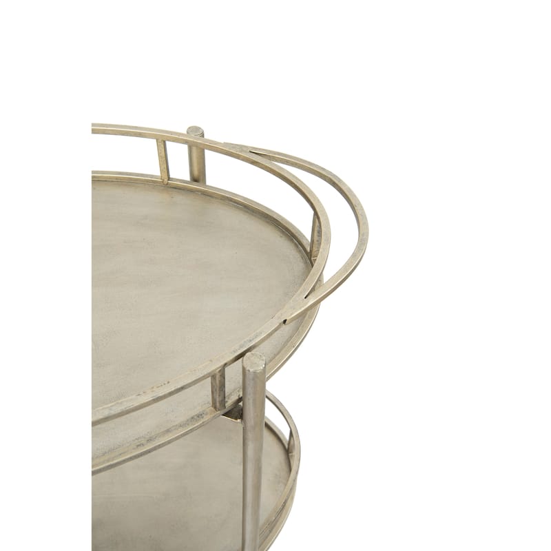 Oval 2-Tier Metal Bar Cart with Wheels