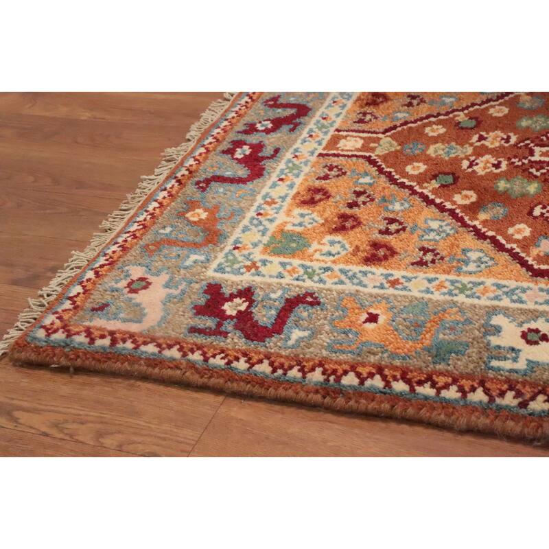 Hand Knotted Oriental 100% Wool Carpet Traditional Geometric Oranges & Rust Viss Runner Rug - 8' 3'' X 2' 7''