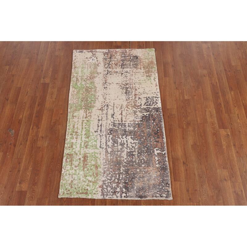 Multicolor Abstract Foyer Rug Hand-Knotted Contemporary Wool Carpet - 2'9"x 4'11"