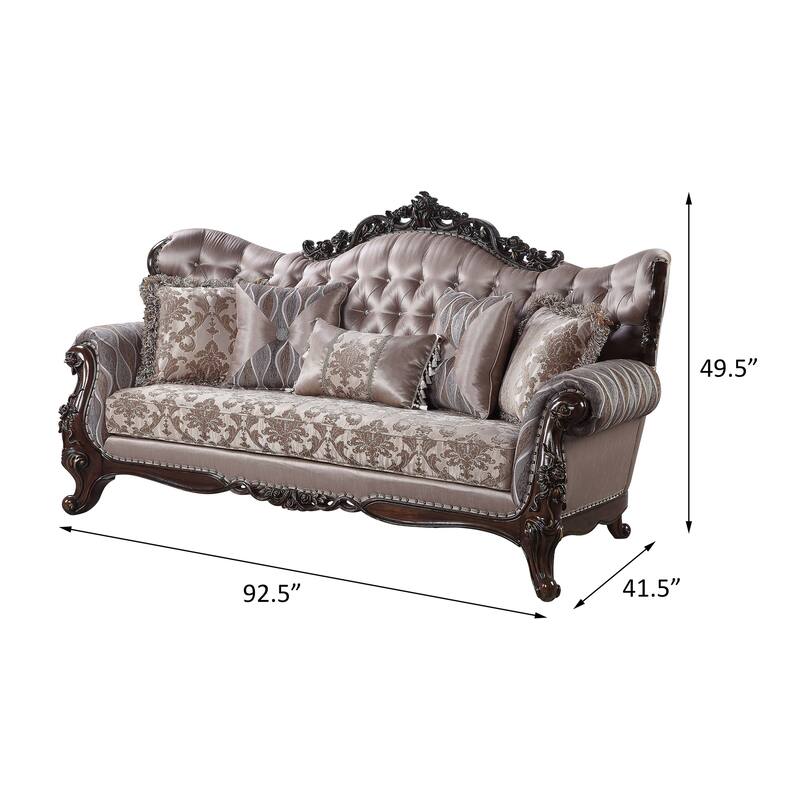 Ferria Light Taupe and Antique Oak Sofa with 5-Pillow